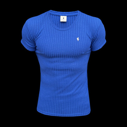 Elevate Your Style: Father Sons Royal Blue & Silver Ribbed Super Slim Fit Short Sleeve Crew - FSH1091