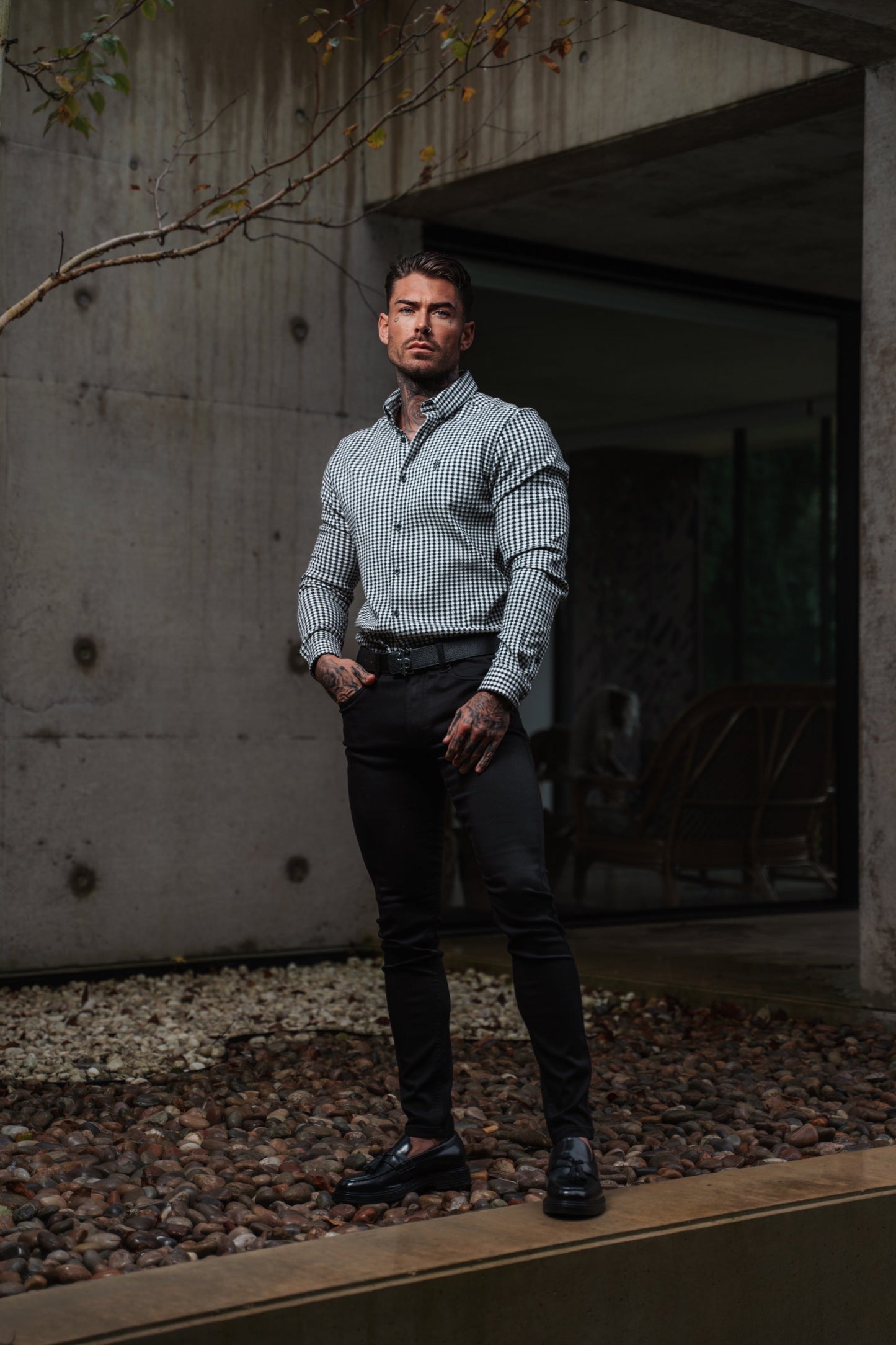 Father Sons Timeless Black & White Dogtooth Check Long Sleeve Shirt with Stylish Button-Down Collar - FS987