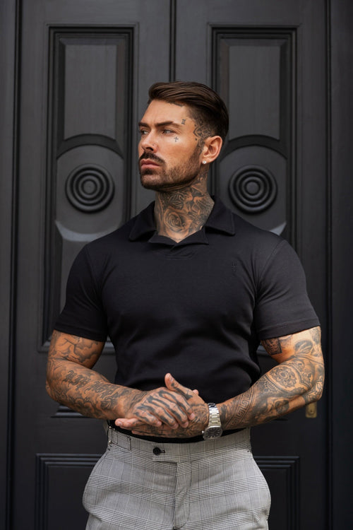 Timeless Classic Black Polo Shirt with Elegant Revere Collar - FSH1060 by Father Sons
