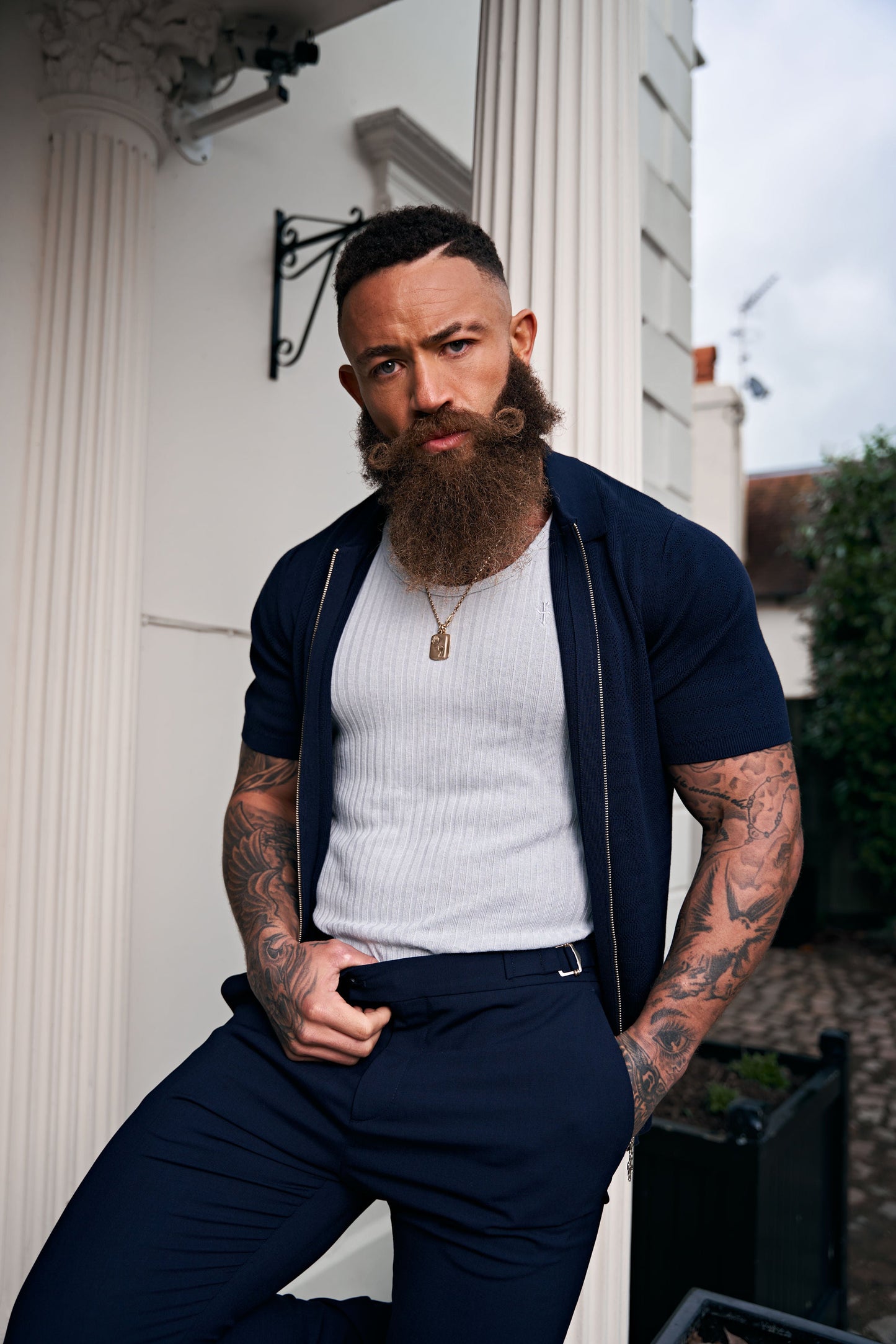 Father Sons Navy Short Sleeve Classic Knitted Geo Zip-Up - Stylish & Versatile FSN149