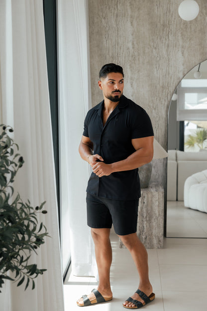 Stylish Father Sons Black Stretch Shorts - FSJS656
