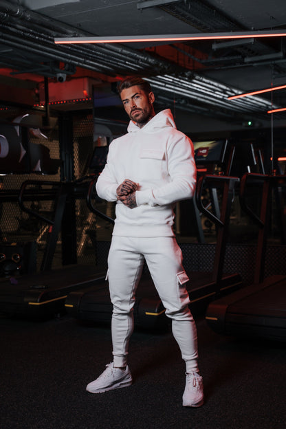 Elevate Your Style with Father Sons Cream Cargo Tracksuit Bottoms – Pockets, Cuffed Hem & Stylish FS Embroidery - FSH937