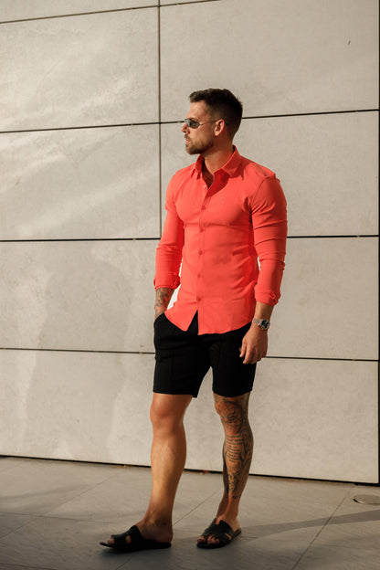 Elevate Your Style: Father Sons Super Slim Coral Long Sleeve Stretch Scuba Shirt - FS1031