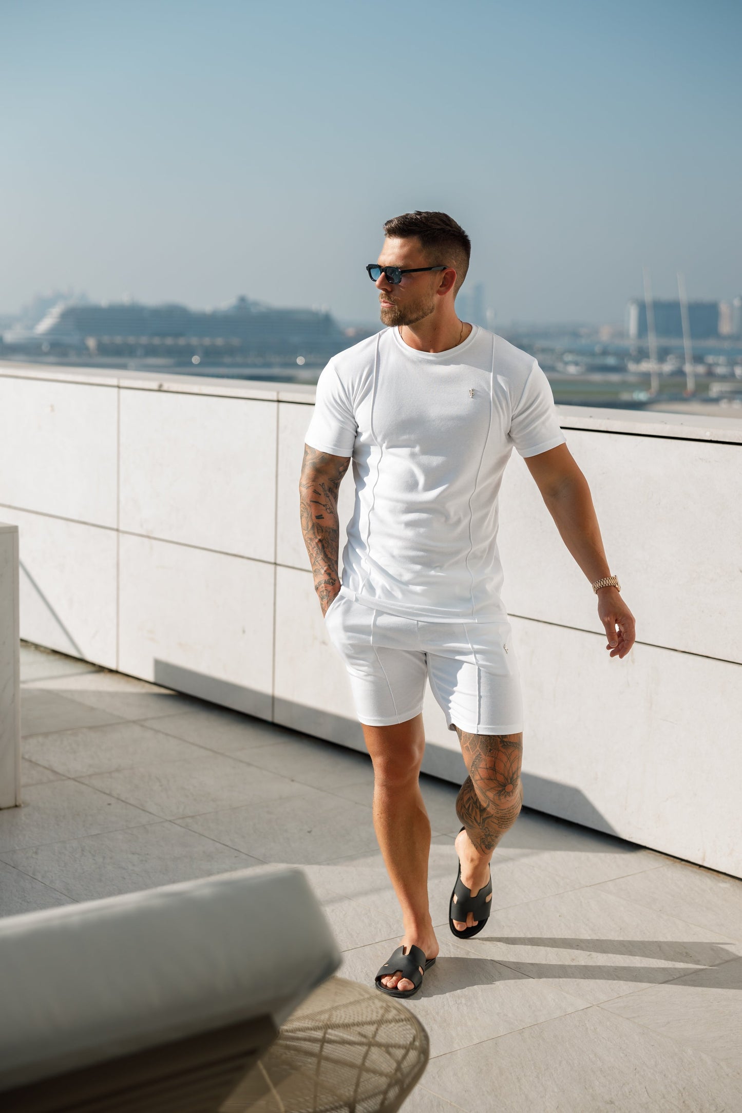Elevate Your Style: Father Sons White & Silver Crew T-Shirt with Chic Pintuck Detail - FSH1046