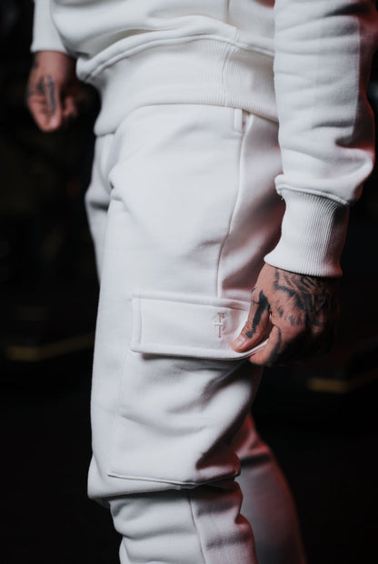 Elevate Your Style with Father Sons Cream Cargo Tracksuit Bottoms – Pockets, Cuffed Hem & Stylish FS Embroidery - FSH937
