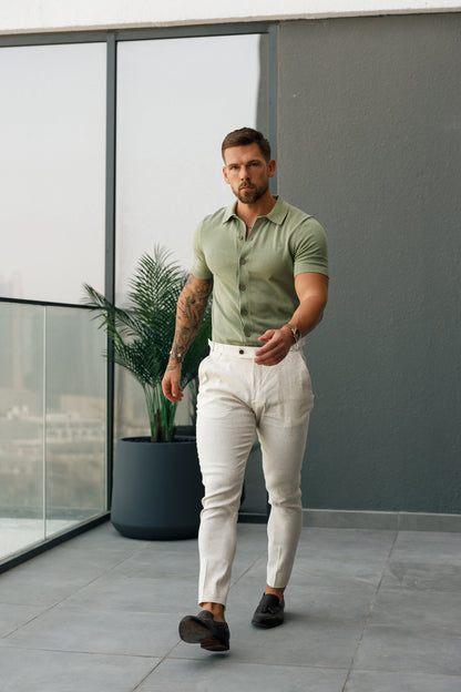 Elevate Your Wardrobe with the Father Sons Classic Olive Knitted Short Sleeve Polo - FSN162