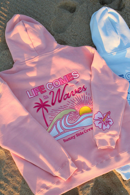 “Life Comes in Waves” Oversized “Blush Shores” Embroidered Hoodie