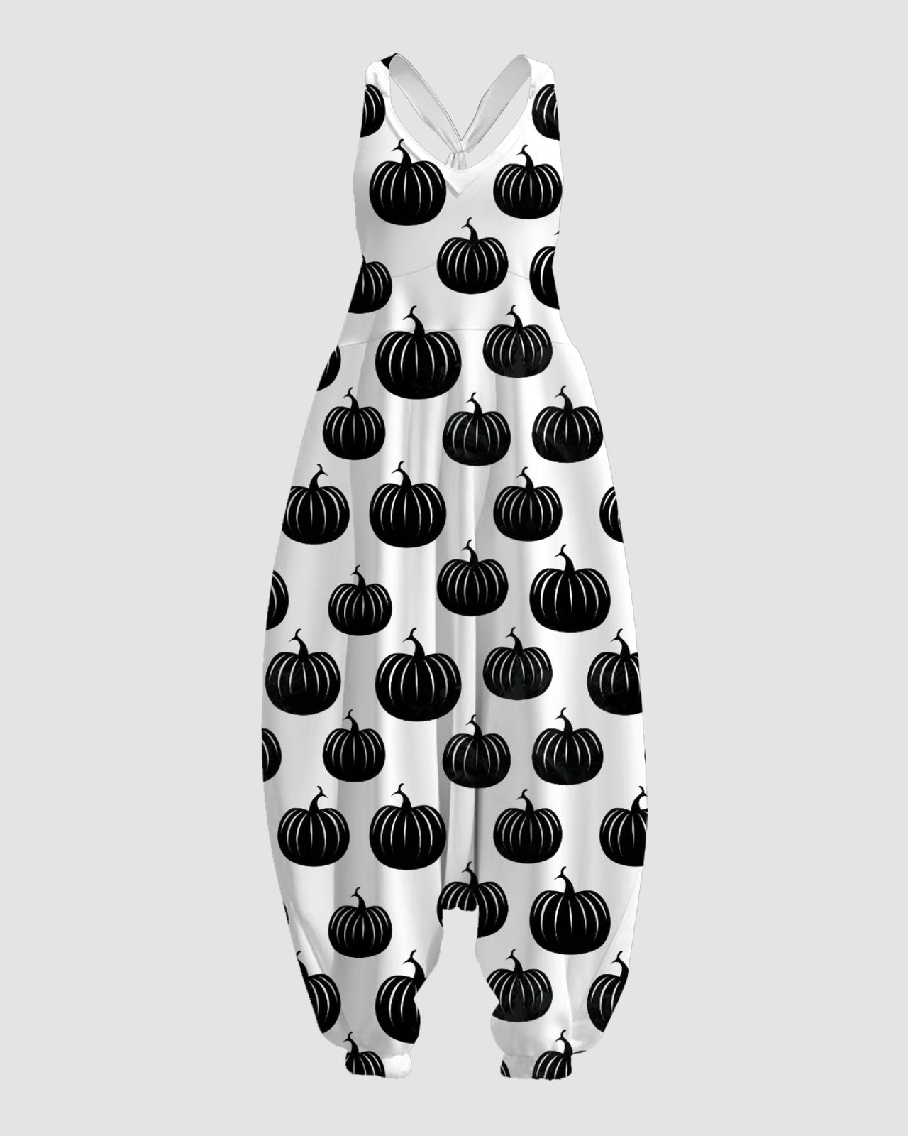 Women's Black & White Print Print Sleeveless Jumpsuit Harem Pants