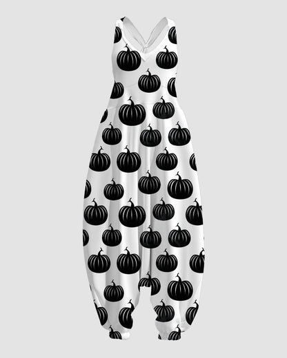 Women's Black & White Print Print Sleeveless Jumpsuit Harem Pants