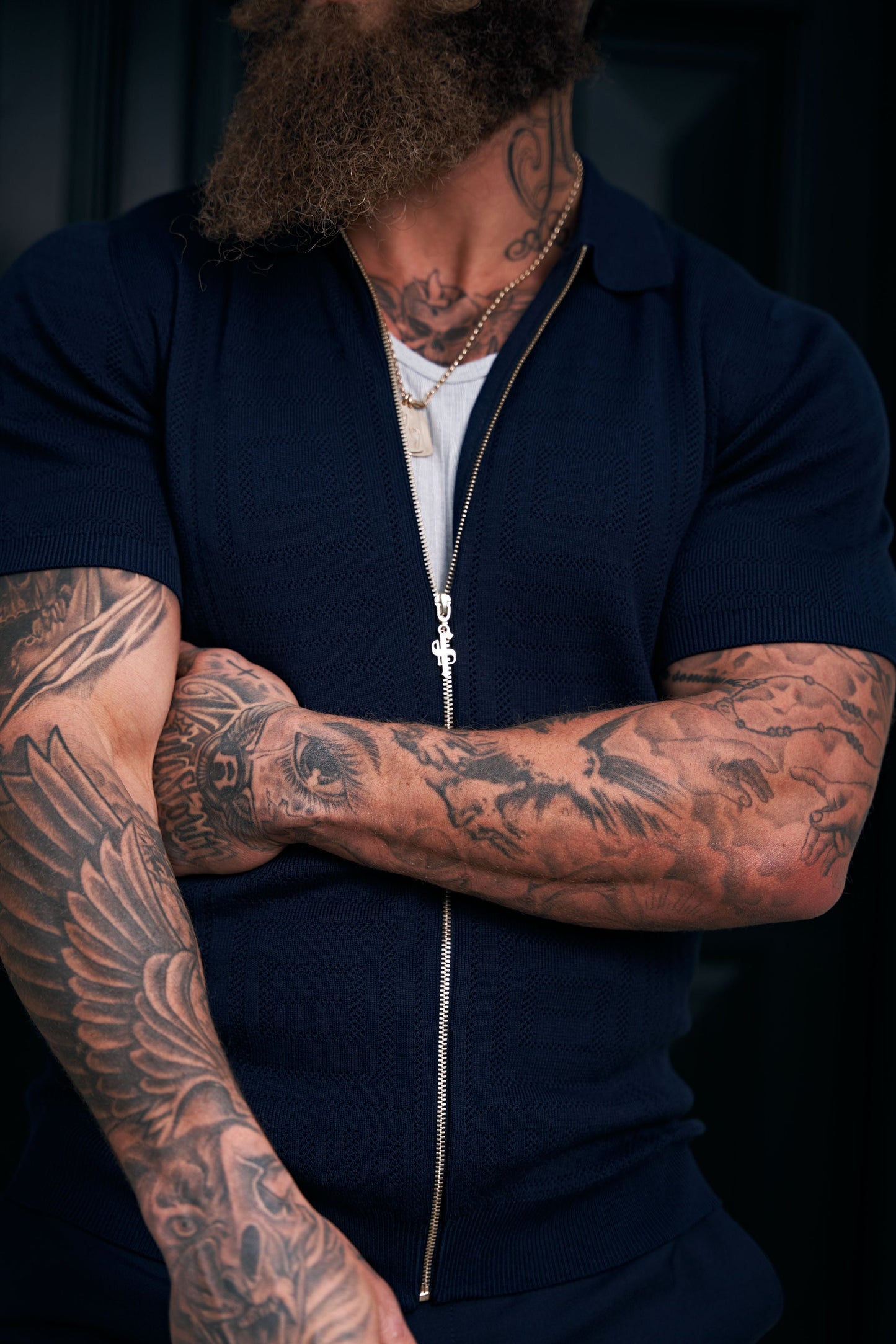 Father Sons Navy Short Sleeve Classic Knitted Geo Zip-Up - Stylish & Versatile FSN149