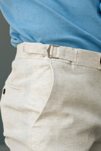 Elevate Your Formal Look with Father Sons Slim Cream Linen Trousers Featuring Side Adjusters - FST020