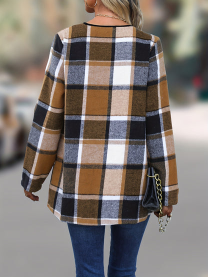 Plaid Print Open Front Coat