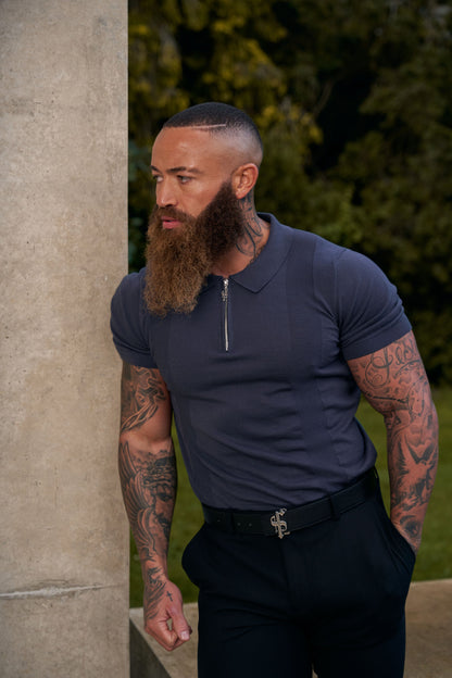 Elevate Your Style with the Father Sons Classic Short Sleeve Zip Polo in Gunmetal and Silver - FSN133