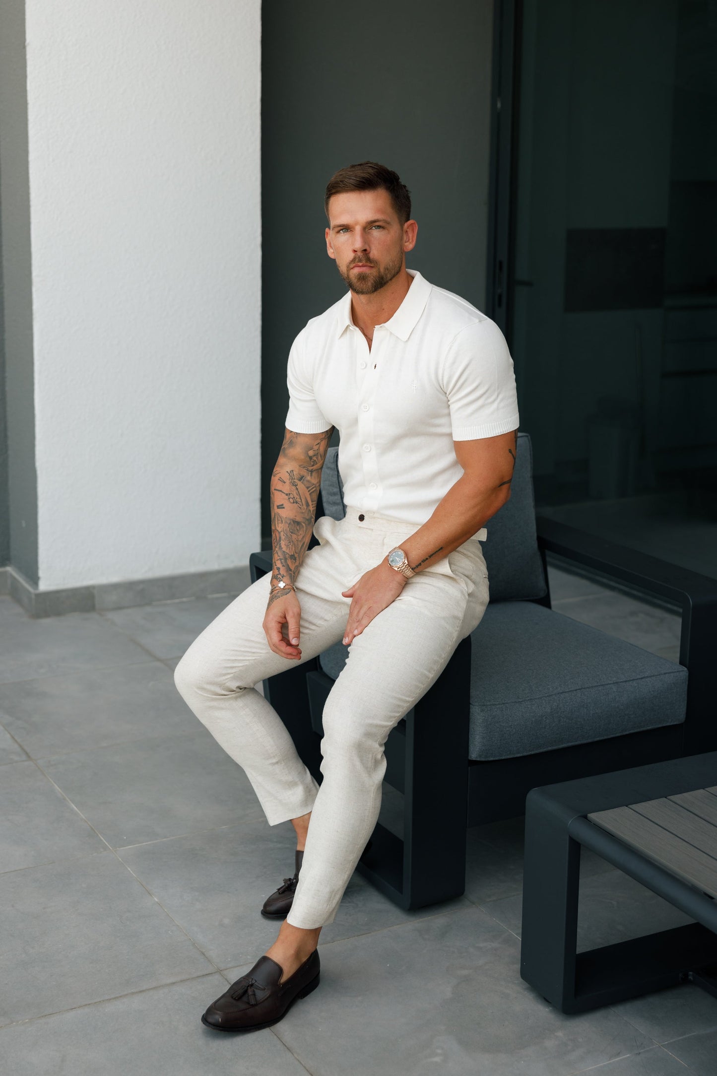 Elevate Your Style with the Father Sons Off White Short Sleeve Knitted Polo - FSN165
