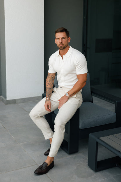Elevate Your Style with the Father Sons Off White Short Sleeve Knitted Polo - FSN165