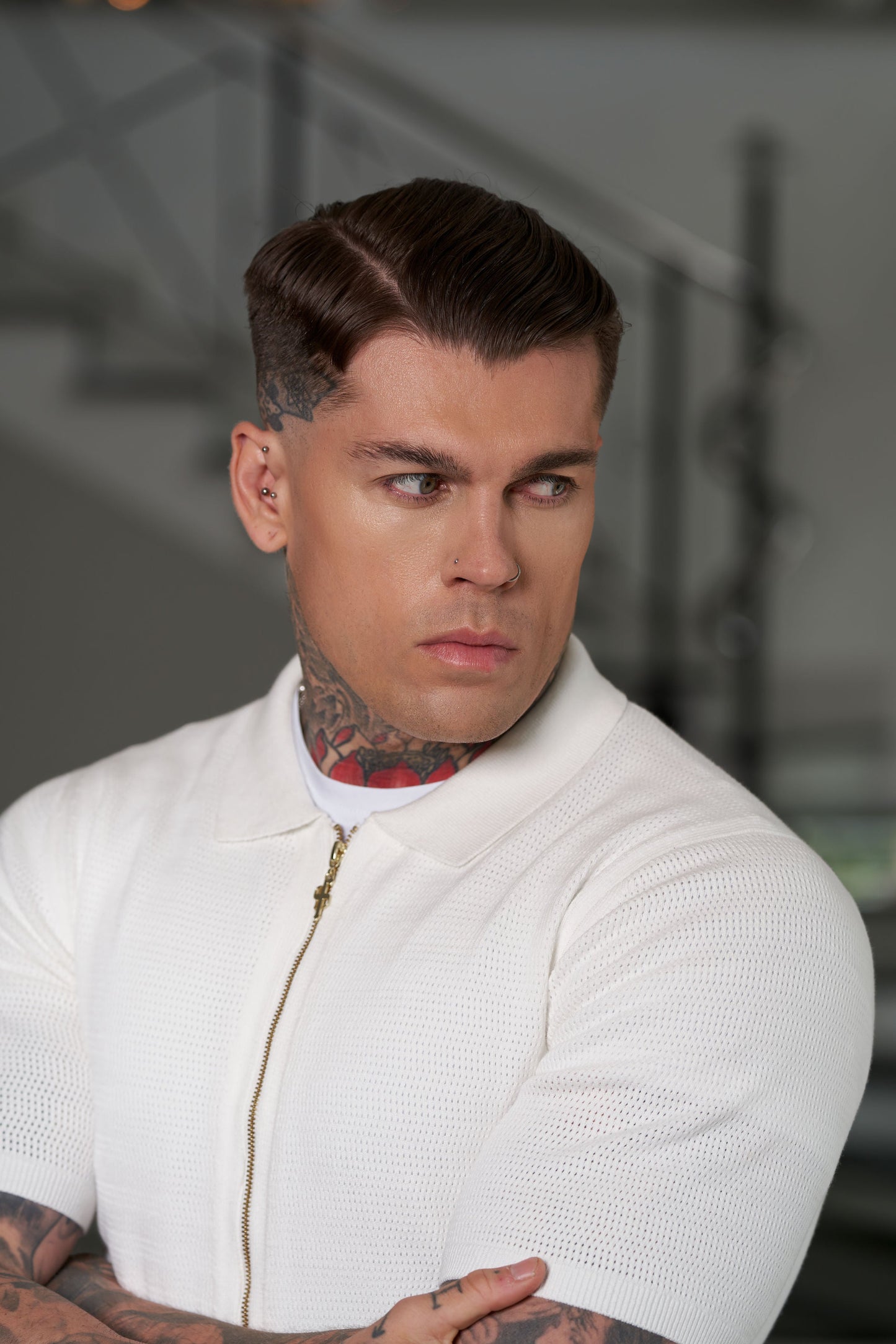 Elevate Your Style with the Father Sons Classic Knitted Textured Zip Sweater in Off White - Short Sleeve FSN152
