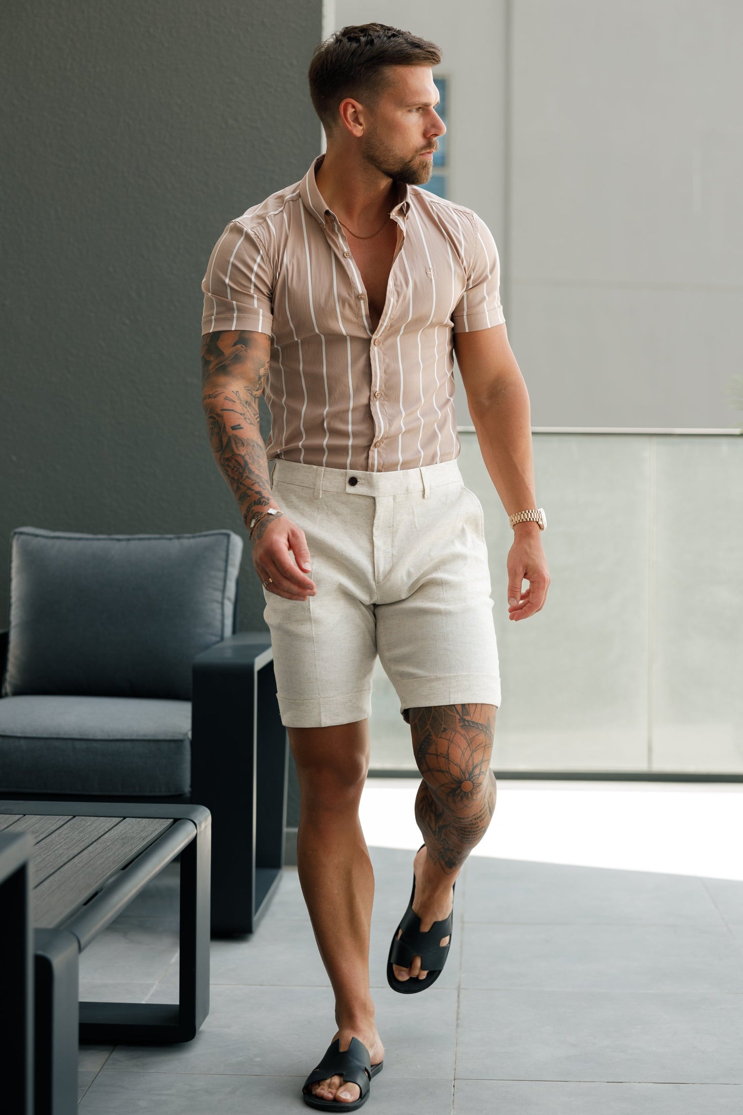 Stylish Father's Sons Tailored Linen Shorts - Perfect for Warm Days - Model FSTS002