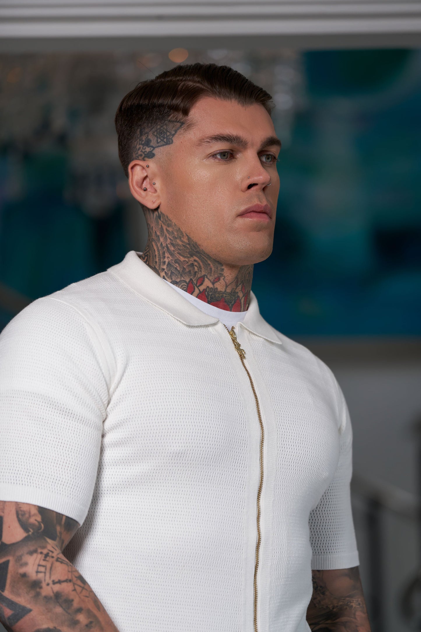 Elevate Your Style with the Father Sons Classic Knitted Textured Zip Sweater in Off White - Short Sleeve FSN152