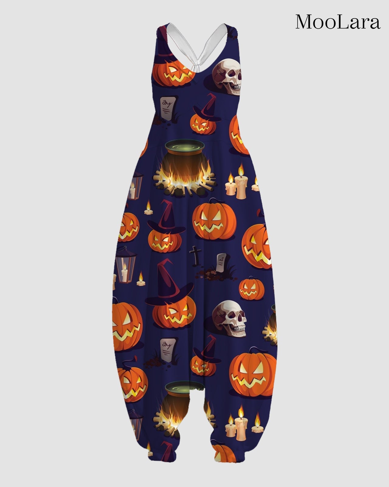 Women's Evil Pumpkin Print Sleeveless Jumpsuit Harem Pants