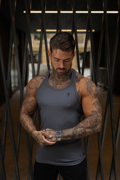 Elevate Your Style with the Father Sons Charcoal & Black Ribbed Knit Super Slim Fit Vest - FSH1021