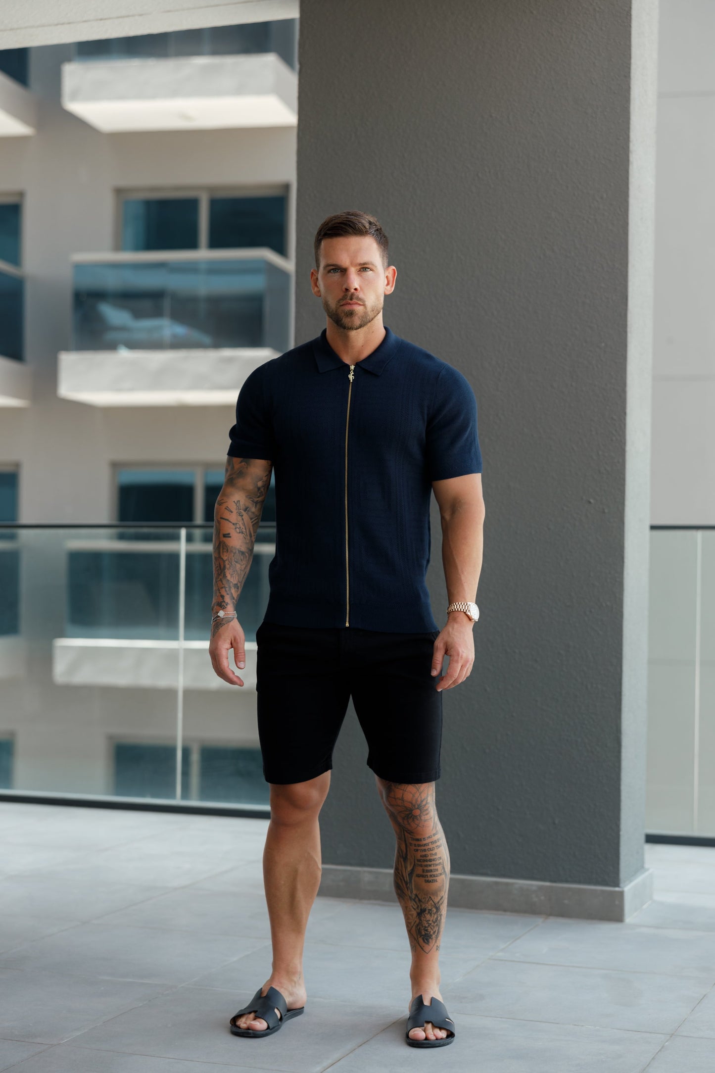 Father Sons Navy Short Sleeve Classic Knitted Geo Zip-Up - Stylish & Versatile FSN149