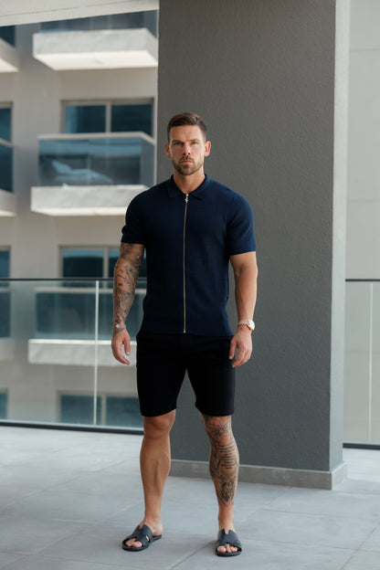Father Sons Navy Short Sleeve Classic Knitted Geo Zip-Up - Stylish & Versatile FSN149