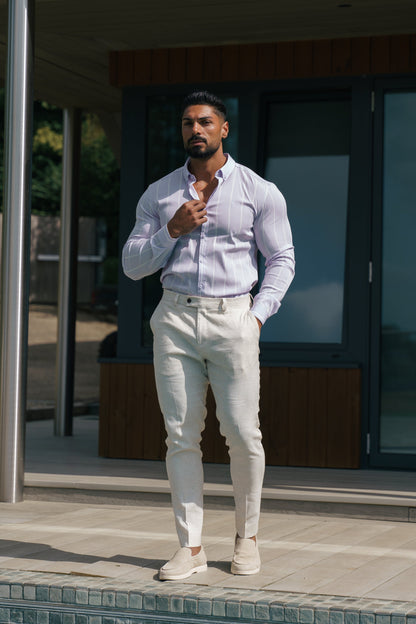 Father Sons Lilac Printed Wide Stripe Long Sleeve Shirt - Super Slim Stretch Fit with Button Down Collar - FS1067