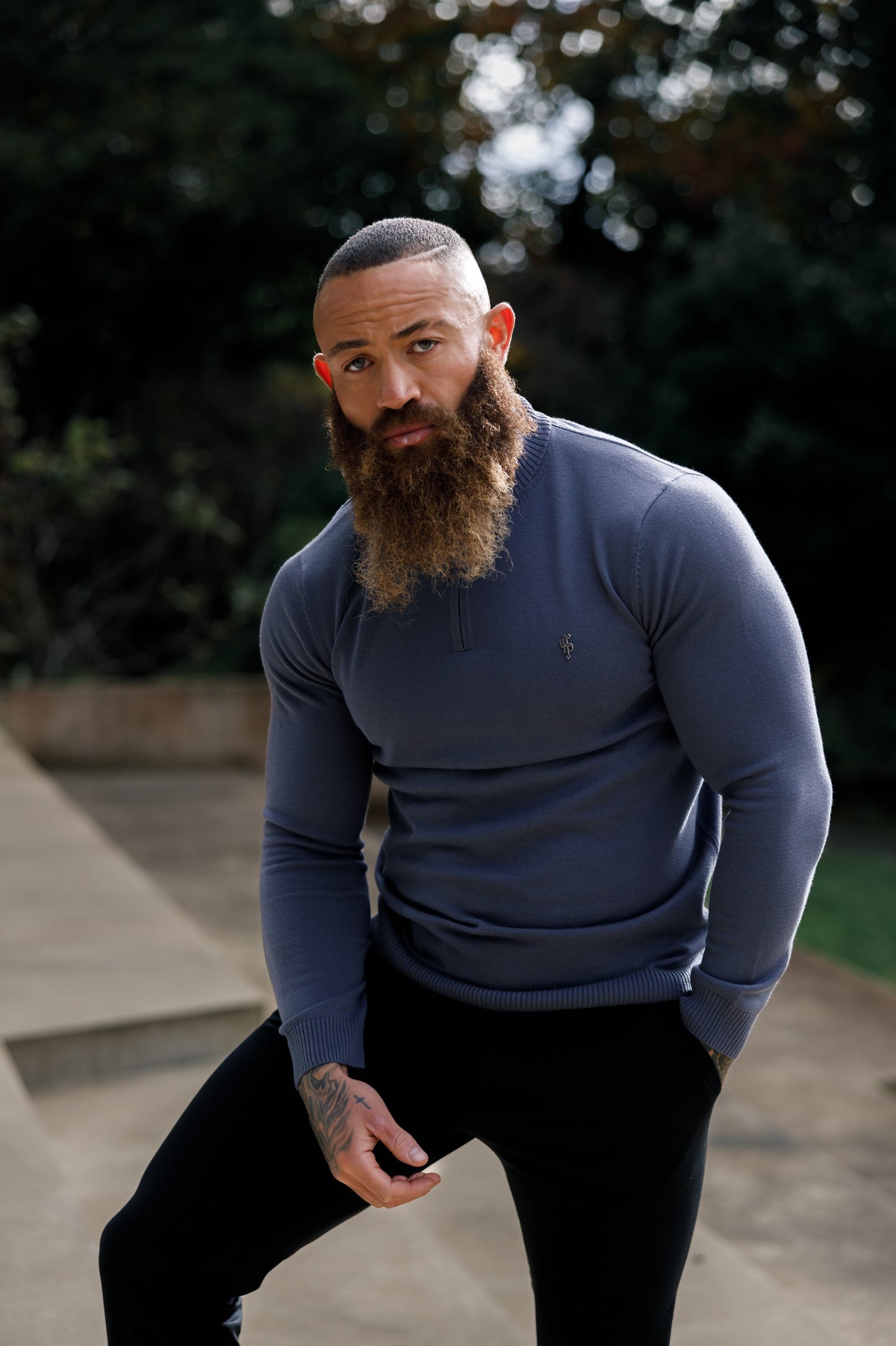Stylish Gunmetal Grey Funnel Neck Half-Zip Knitted Sweater by Father Sons - FSN120