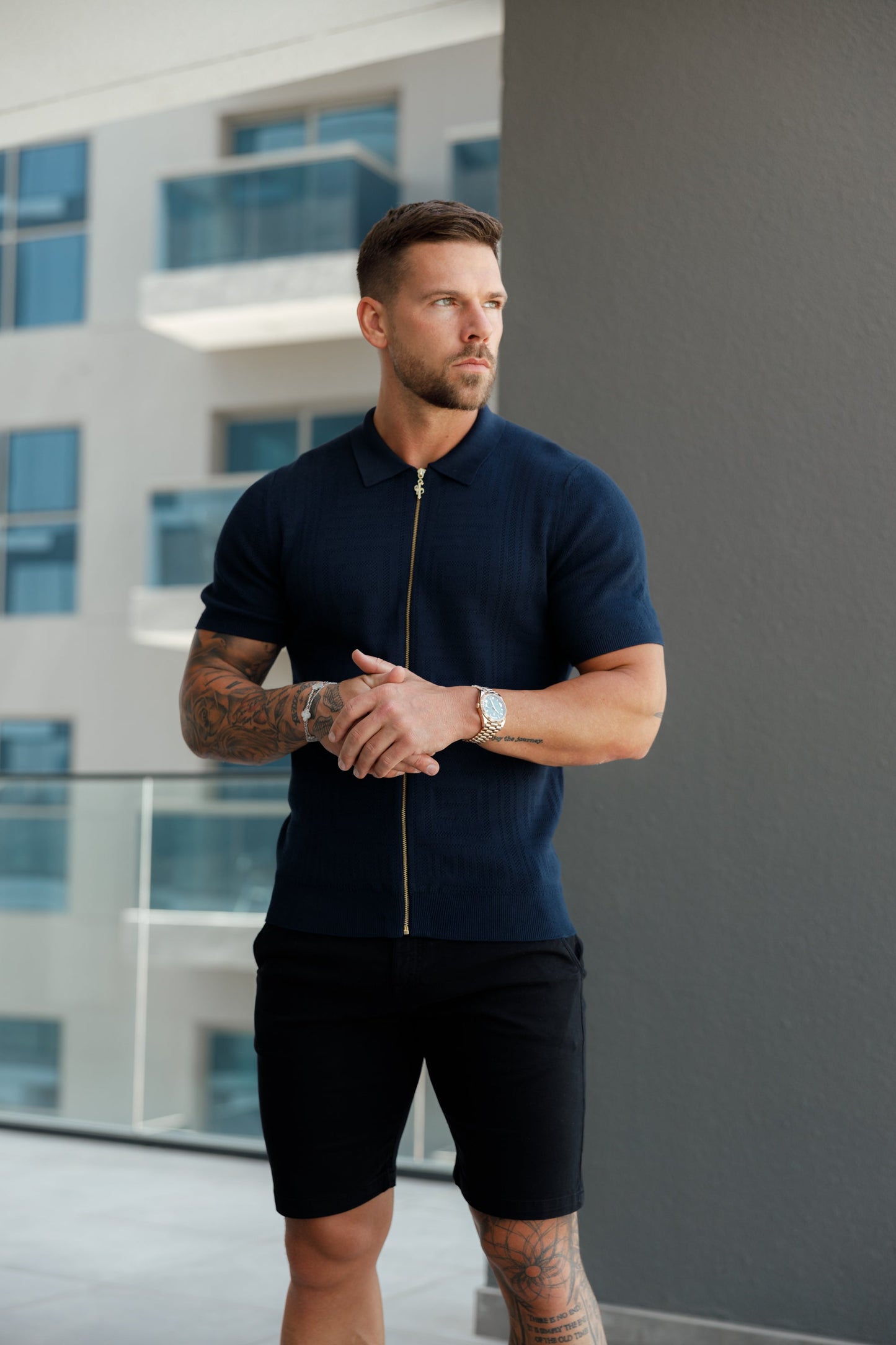 Father Sons Navy Short Sleeve Classic Knitted Geo Zip-Up - Stylish & Versatile FSN149