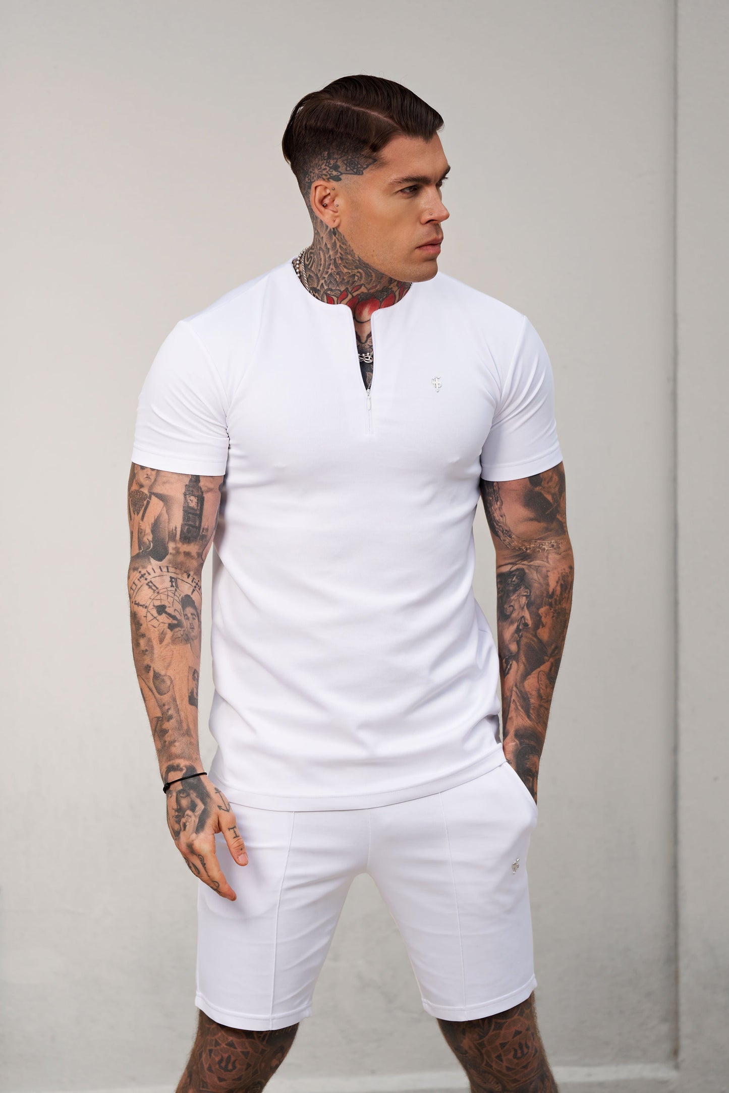 Elevate Your Style with Father Sons White and Silver Scuba Elasticated Drawstring Pintuck Shorts - FSH1042