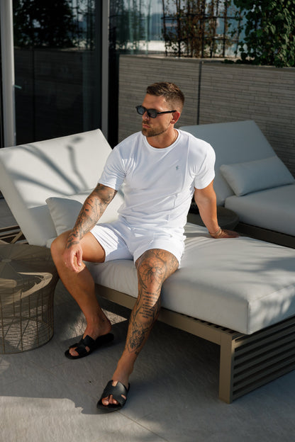 Elevate Your Style: Father Sons White & Silver Crew T-Shirt with Chic Pintuck Detail - FSH1046