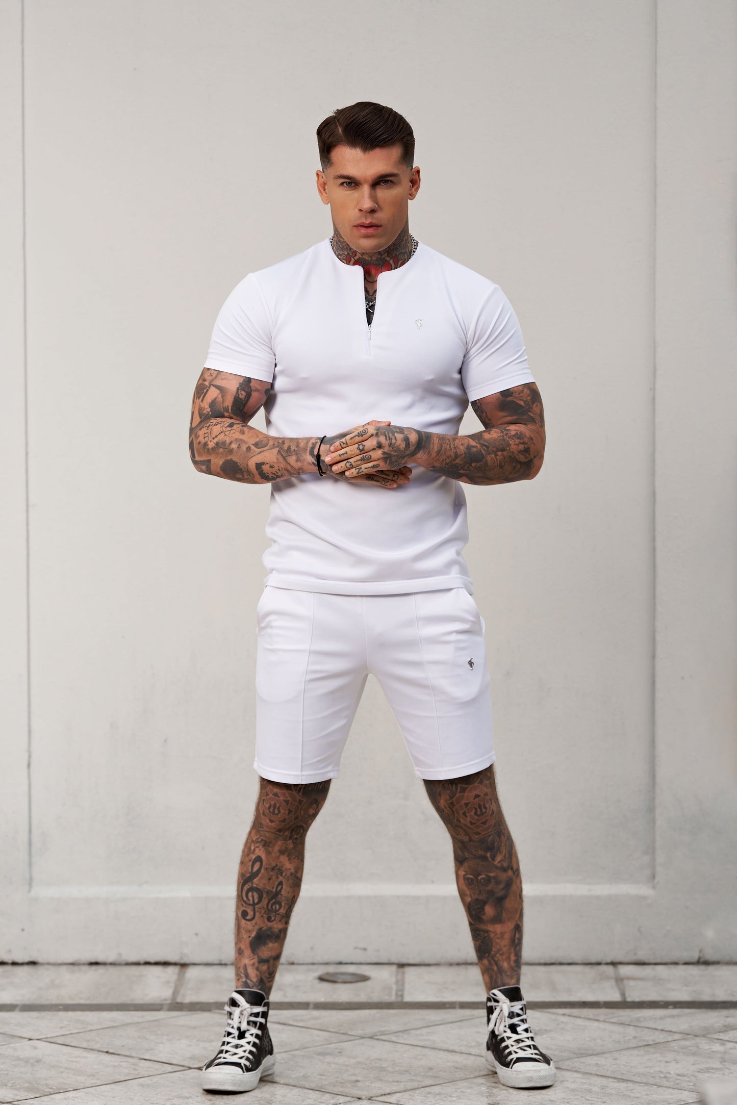Elevate Your Style with Father Sons White and Silver Scuba Elasticated Drawstring Pintuck Shorts - FSH1042