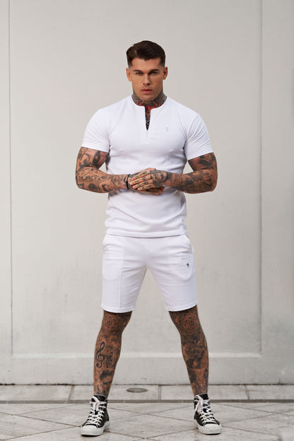 Elevate Your Style with Father Sons White and Silver Scuba Elasticated Drawstring Pintuck Shorts - FSH1042