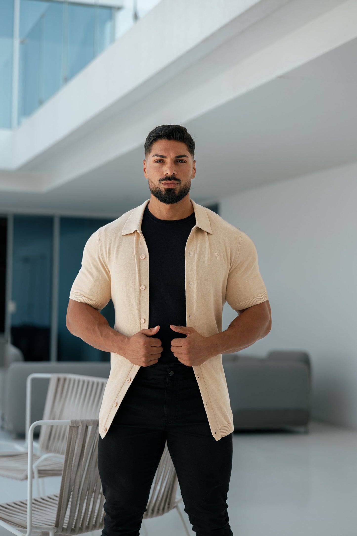 Elevate Your Style with the Father Sons Classic Beige Knitted Short Sleeve Polo – FSN104