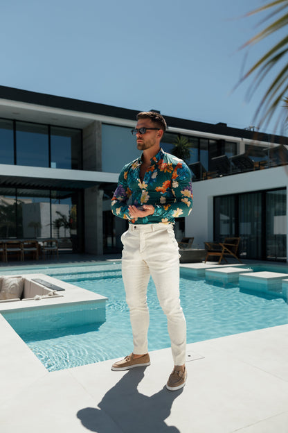 Elevate Your Style with Father Sons Slim Fit Cream Linen Trousers Featuring Belt Loops - FST019