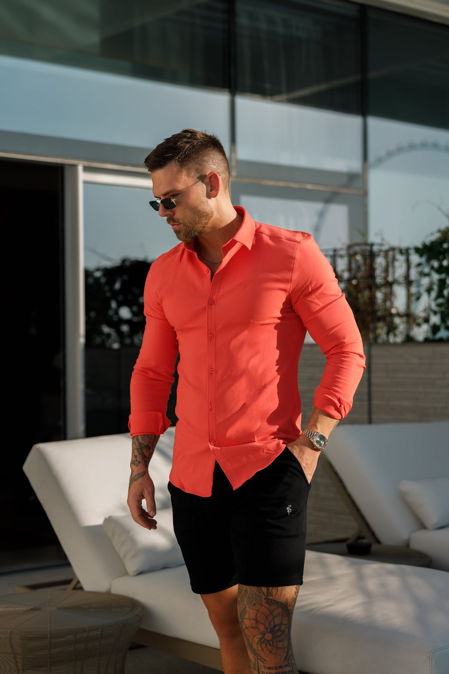 Elevate Your Style: Father Sons Super Slim Coral Long Sleeve Stretch Scuba Shirt - FS1031