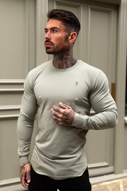 Elevate Your Wardrobe with the Father Sons Olive Tonal Curved Hem Long Sleeve Crew Tee - FSH1003