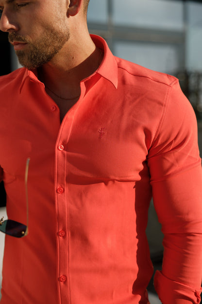Elevate Your Style: Father Sons Super Slim Coral Long Sleeve Stretch Scuba Shirt - FS1031