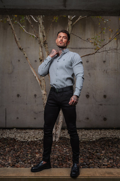 Father Sons Timeless Black & White Dogtooth Check Long Sleeve Shirt with Stylish Button-Down Collar - FS987