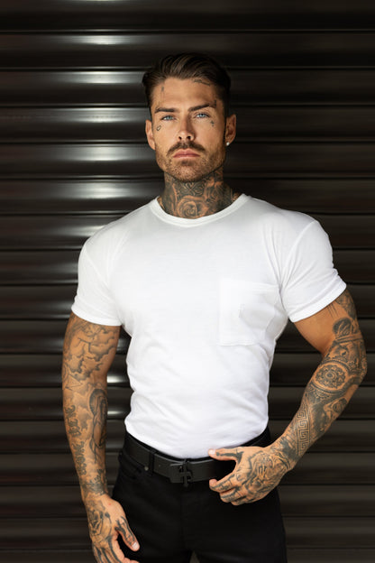 Elevate Your Wardrobe with the Father Sons White Bamboo Pocket Crew T-Shirt - Perfectly Crafted Short Sleeve Style - FSH1095