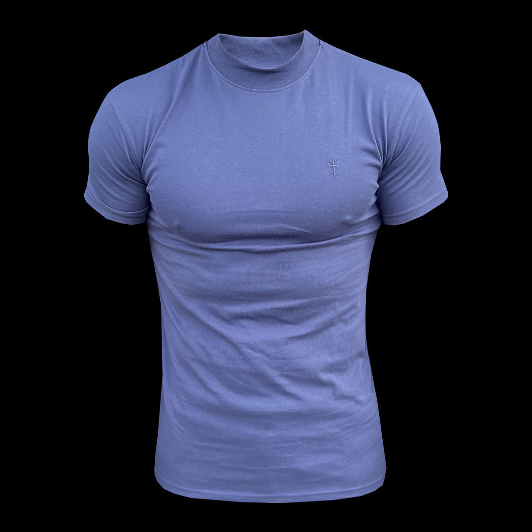 Elevate Your Style with the Father Sons Light Navy Ribbed High Neck Short Sleeve Crew - FSH1009