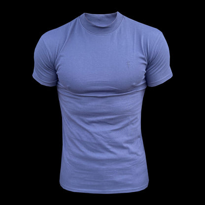 Elevate Your Style with the Father Sons Light Navy Ribbed High Neck Short Sleeve Crew - FSH1009