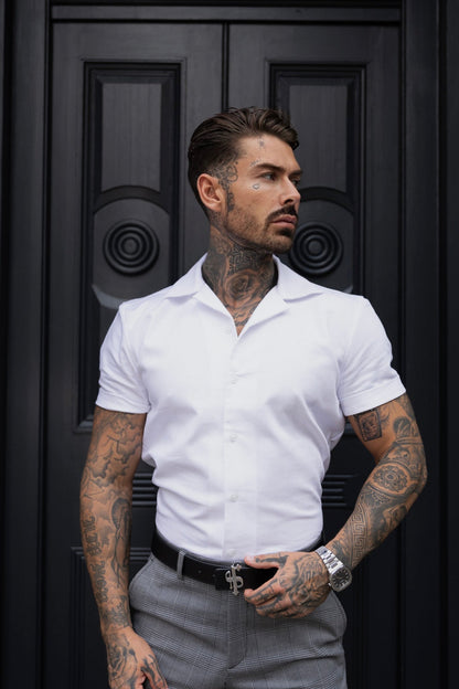 Elevate Your Style with the Father Sons White Linen Hawaiian Boxy Short Sleeve Shirt - FS1095