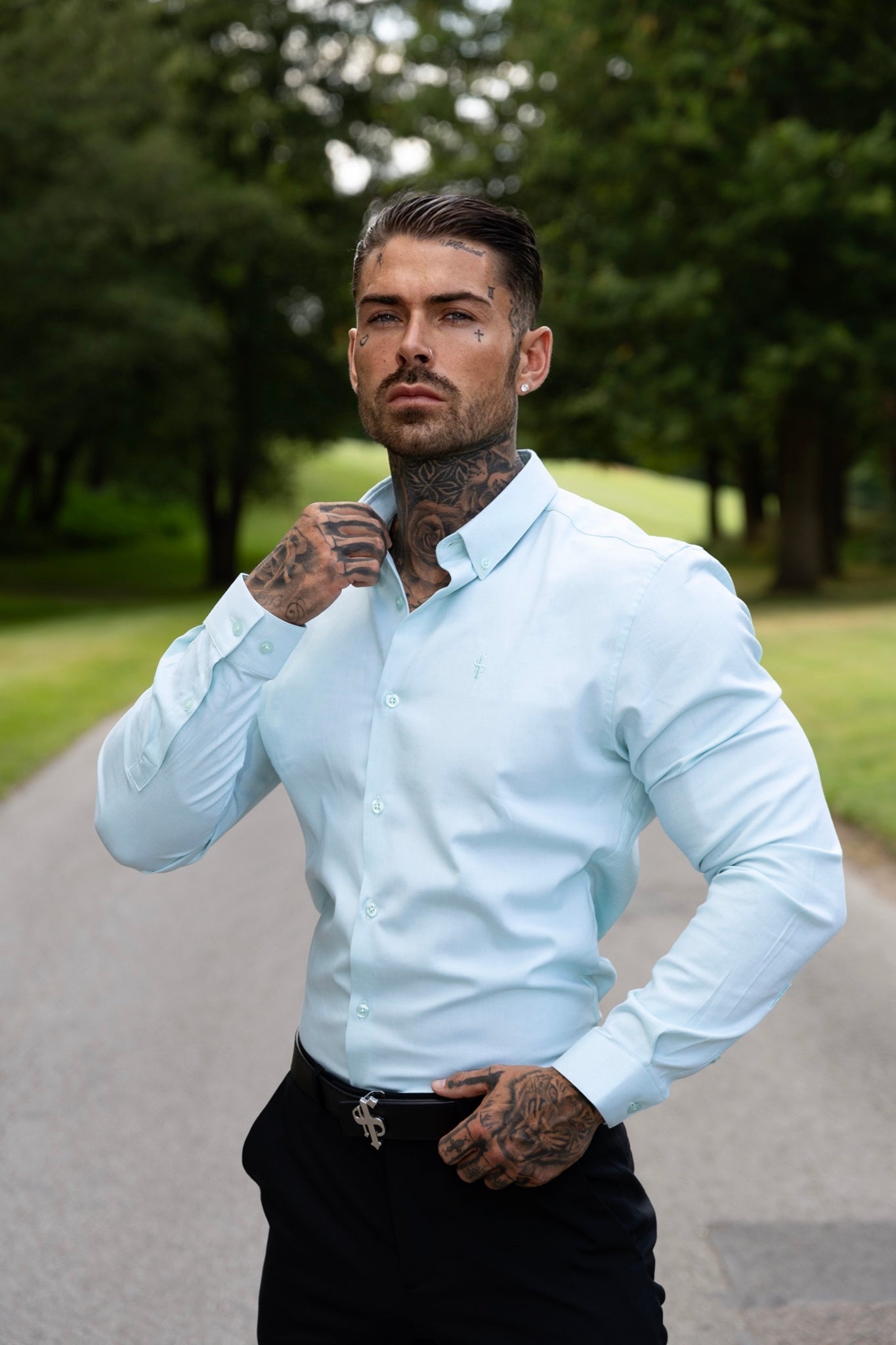 Elevate Your Wardrobe with Father Sons Mint Classic Stretch Oxford Long Sleeve Shirt - FS1010