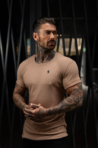 Elevate Your Wardrobe with Father Sons Classic Black Ribbed Knit Super Slim Short Sleeve Crew Tee - FSH1090