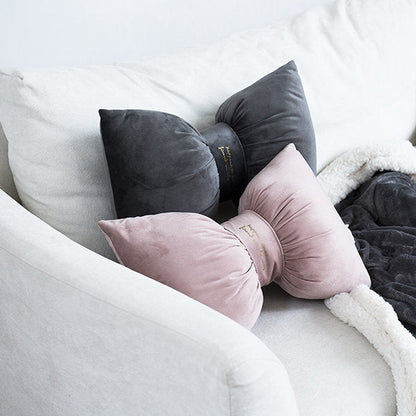 Bowknot Throw Pillow - Gray - Pink - Soft and Luxurious
