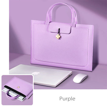 Elegant Women's Leather Briefcase - Pink - Beige - PU Leather - For Professional Use