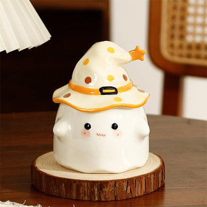 Halloween Ghost Cup with Magical Hat Lid - Pink - Black - Beige - Ceramic Craftsmanship