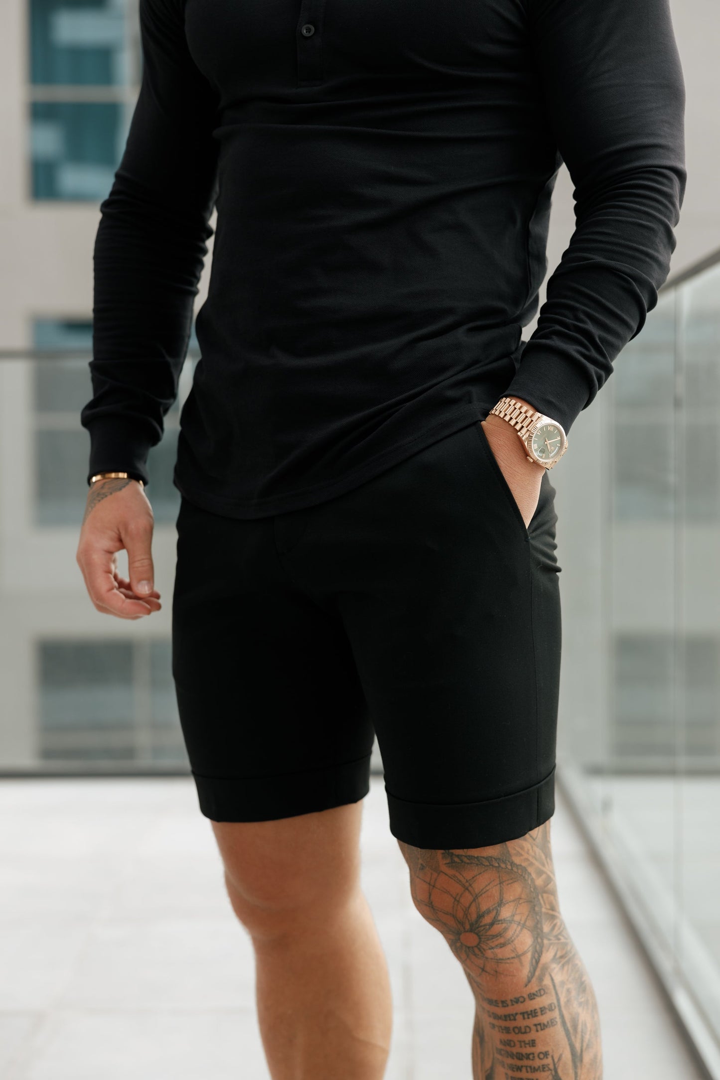 Stylish Tailored Black Shorts with Belt Loops for Men - FSTS001 by Father Sons