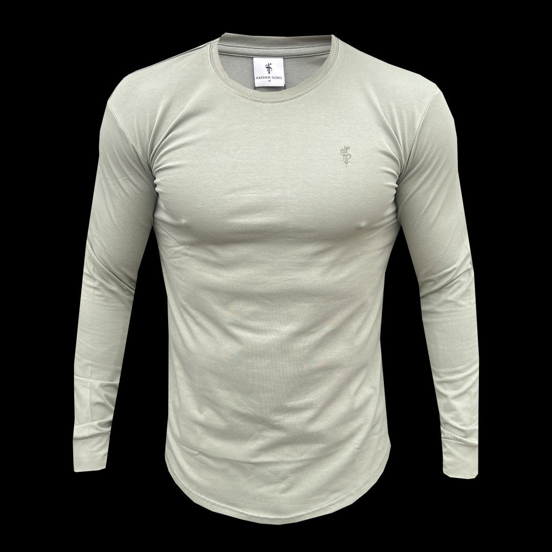 Elevate Your Wardrobe with the Father Sons Olive Tonal Curved Hem Long Sleeve Crew Tee - FSH1003